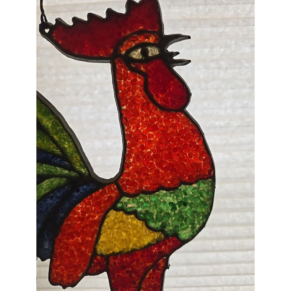 Rooster Stained Glass Window Panel Sun‎ Catcher Chiken Hanging Decor Farmhouse